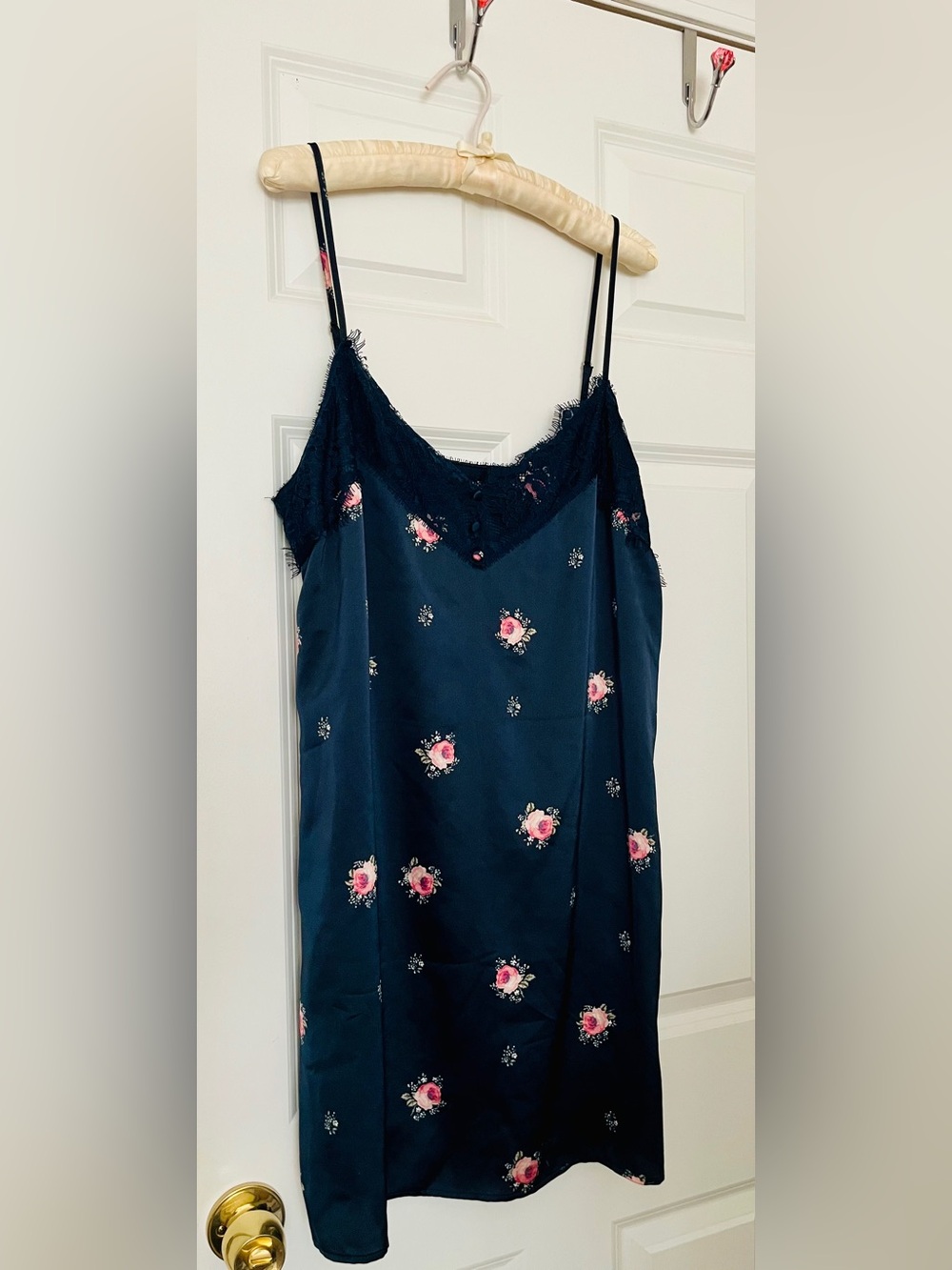 Abercrombie & Fitch Navy Floral Lace-Trim Lined Slip Dress